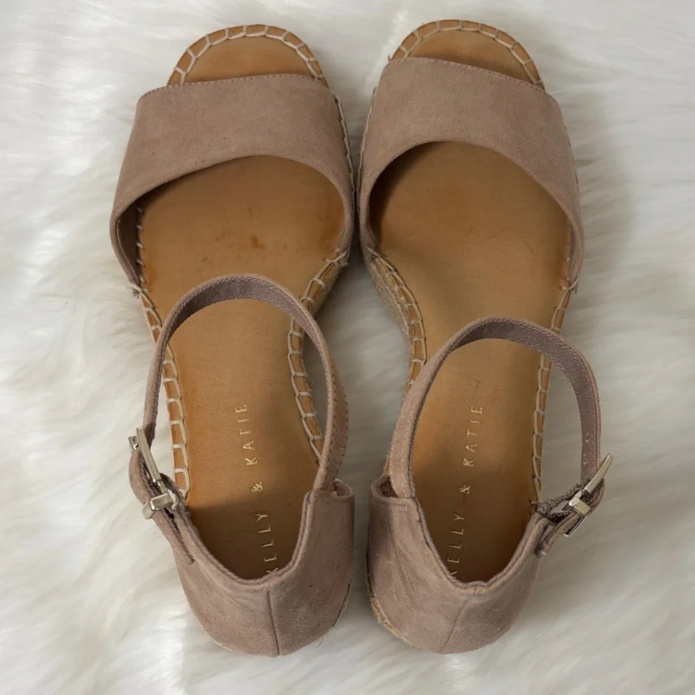 Kelly & Katie Tan Espadrille Wedge Sandals with Ankle Strap